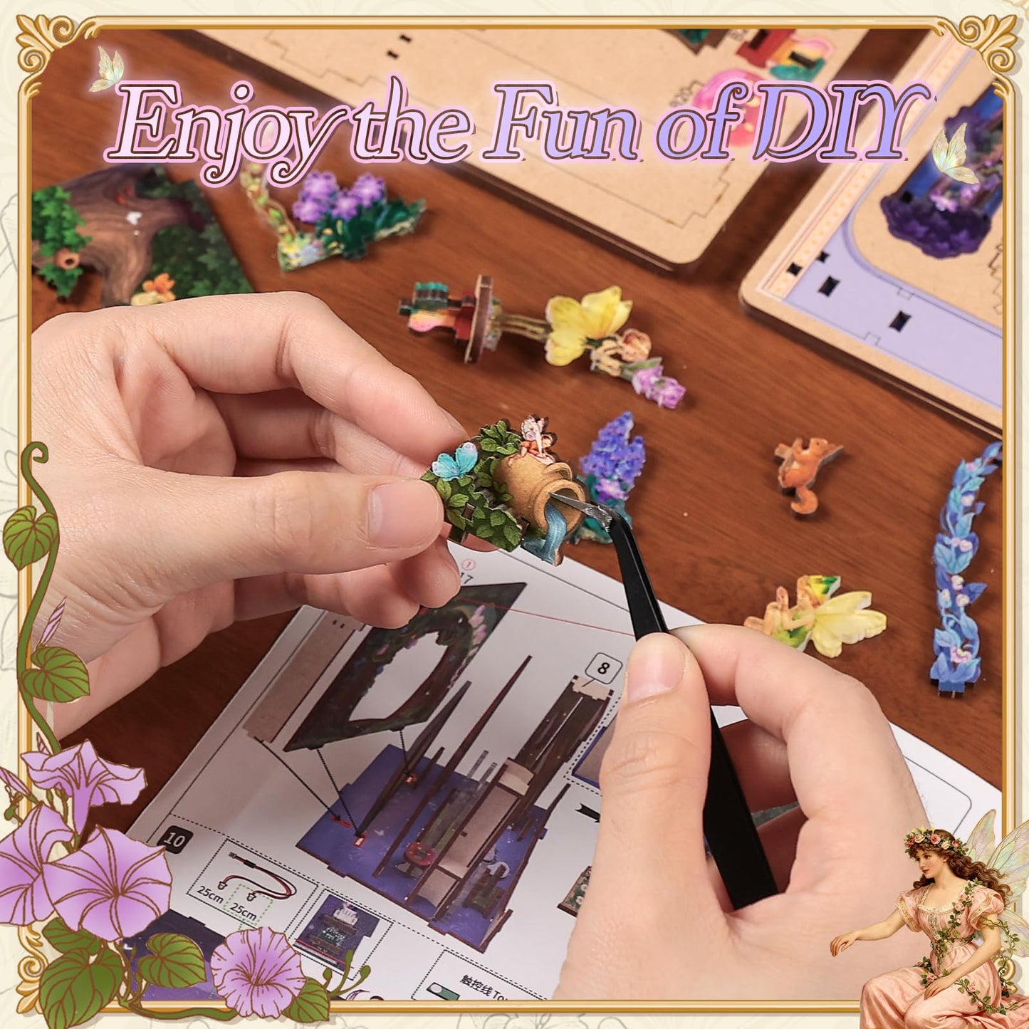 CUTEBEE DIY Miniature House Kit, 3D Wooden Puzzle for Adults, Book Nook Shelf Insert, Shakespeare Literary Gift, Enchanted Forest Miniature Theater Desktop Decor (A Midsummer Night's Dream)