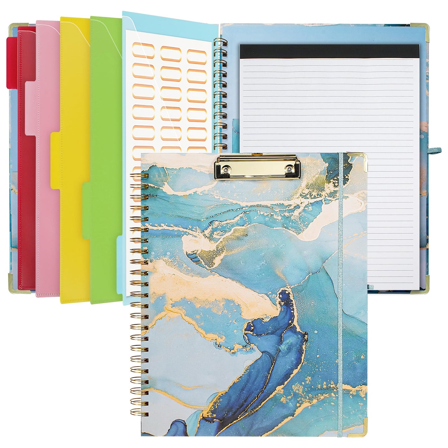 Hiwhy Clipboard with Storage and Refillable Notepad for Letter Size 8.5"x 11", Cute Clip Board with 5 Extra Folders with Tabs and Storage, Nursing School Office Supplies