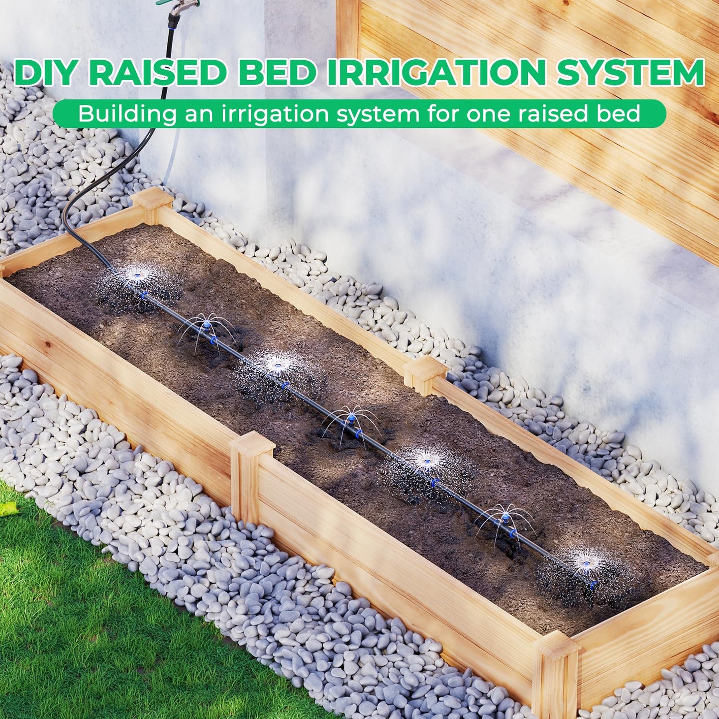 HIRALIY Raised Bed Drip Irrigation Kit Small, DIY Garden Grid Watering System, Garden Irrigation System, for Raised Beds up to 2 x 8FT