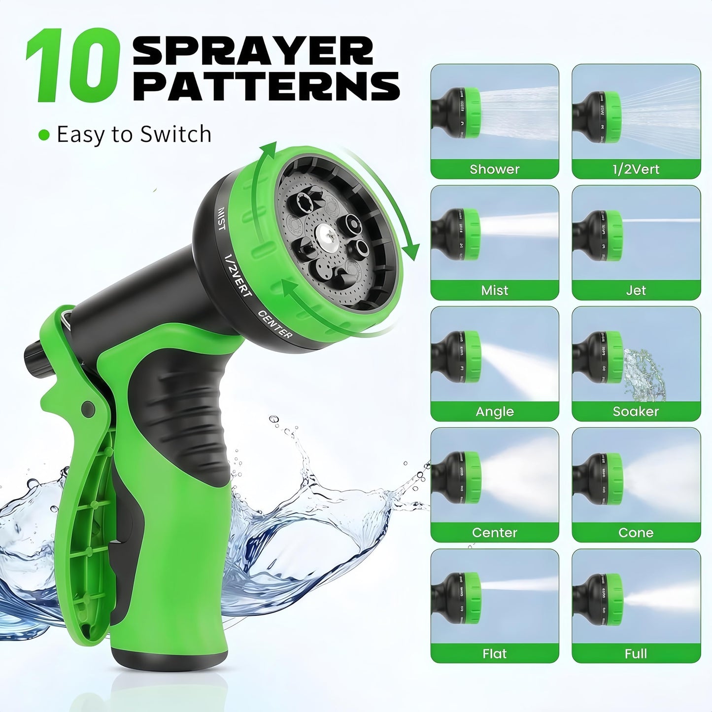 Heyakso Garden Hose Nozzle with 10 Spray Patterns – High Pressure Water Sprayer for Car Washing, Pet Bathing & Lawn Care with Lock Feature & Comfort Grip – Fits All 3/4" Standard Hoses Thread