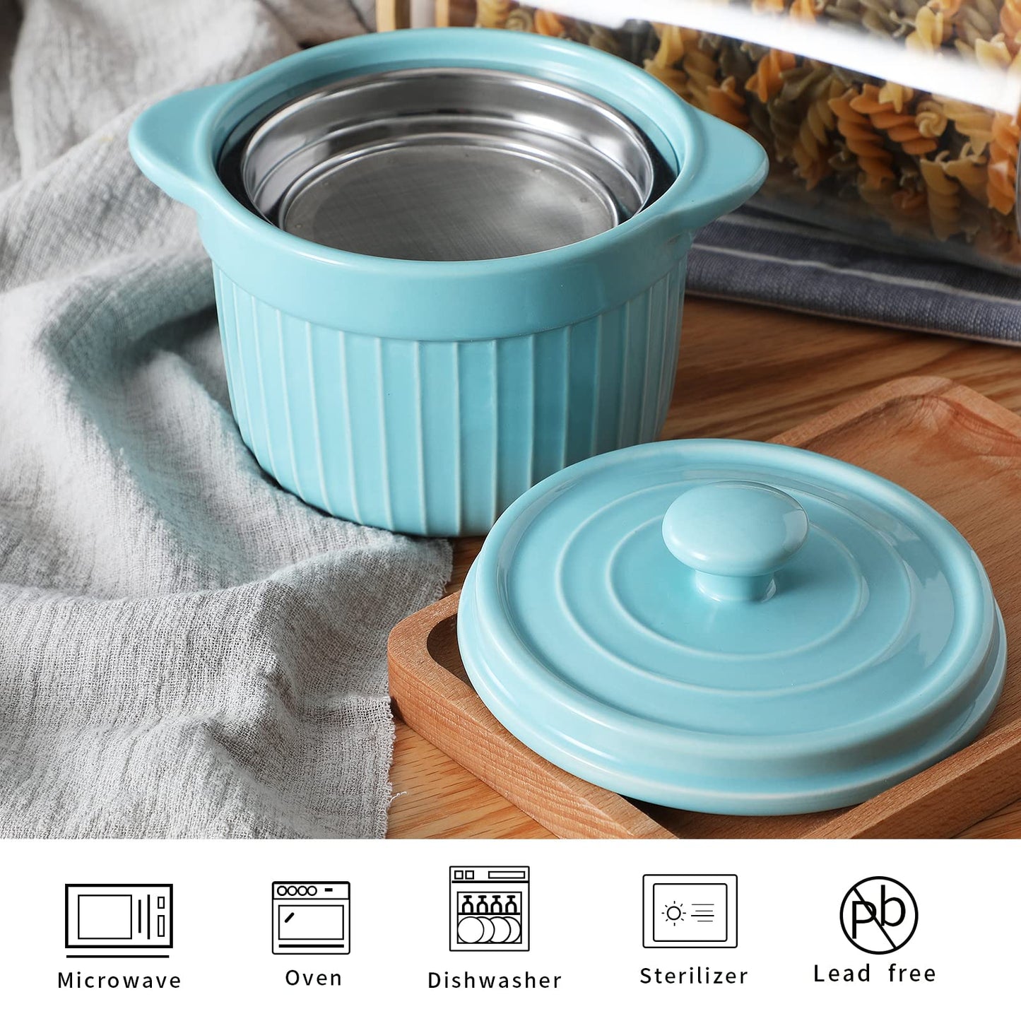 ONTUBE Ceramic Bacon Grease Container Keeper with Strainer, Frying Oil Storage Can 17oz, Turquoise