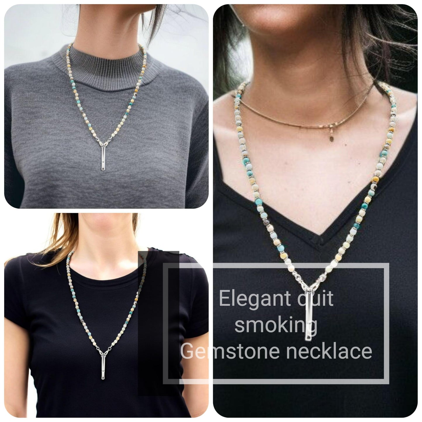Sopopal Quit Smoking Necklace Natural Amazonite Gemstone Breathing Necklace for Anxiety Relief Stop Smoking for Adult Women