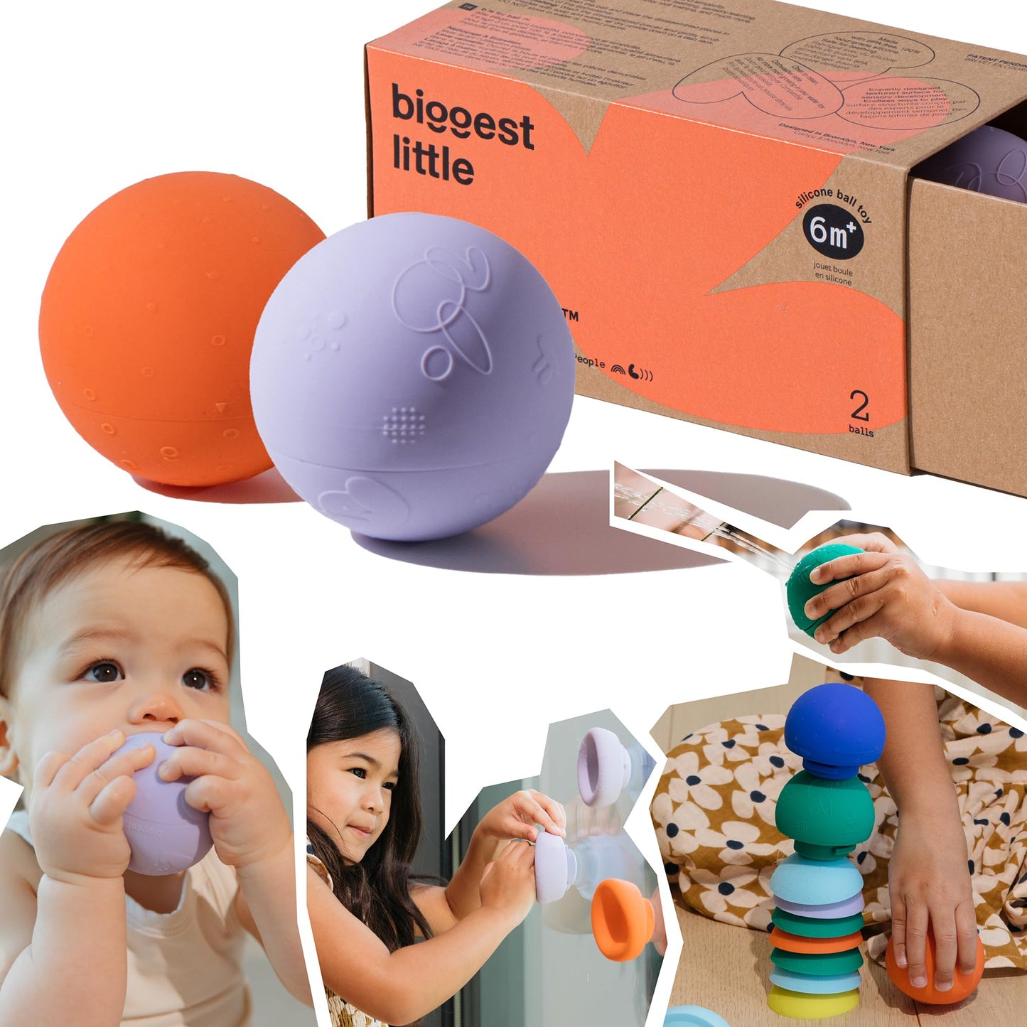 b is for Ball® Food Grade Silicone Sensory Baby & Toddler Ball | teether | squirty Bath Toy | Stacking Toy | Montessori Toy | Dishwasher Safe | 6 Months+ | 2 Ball Set