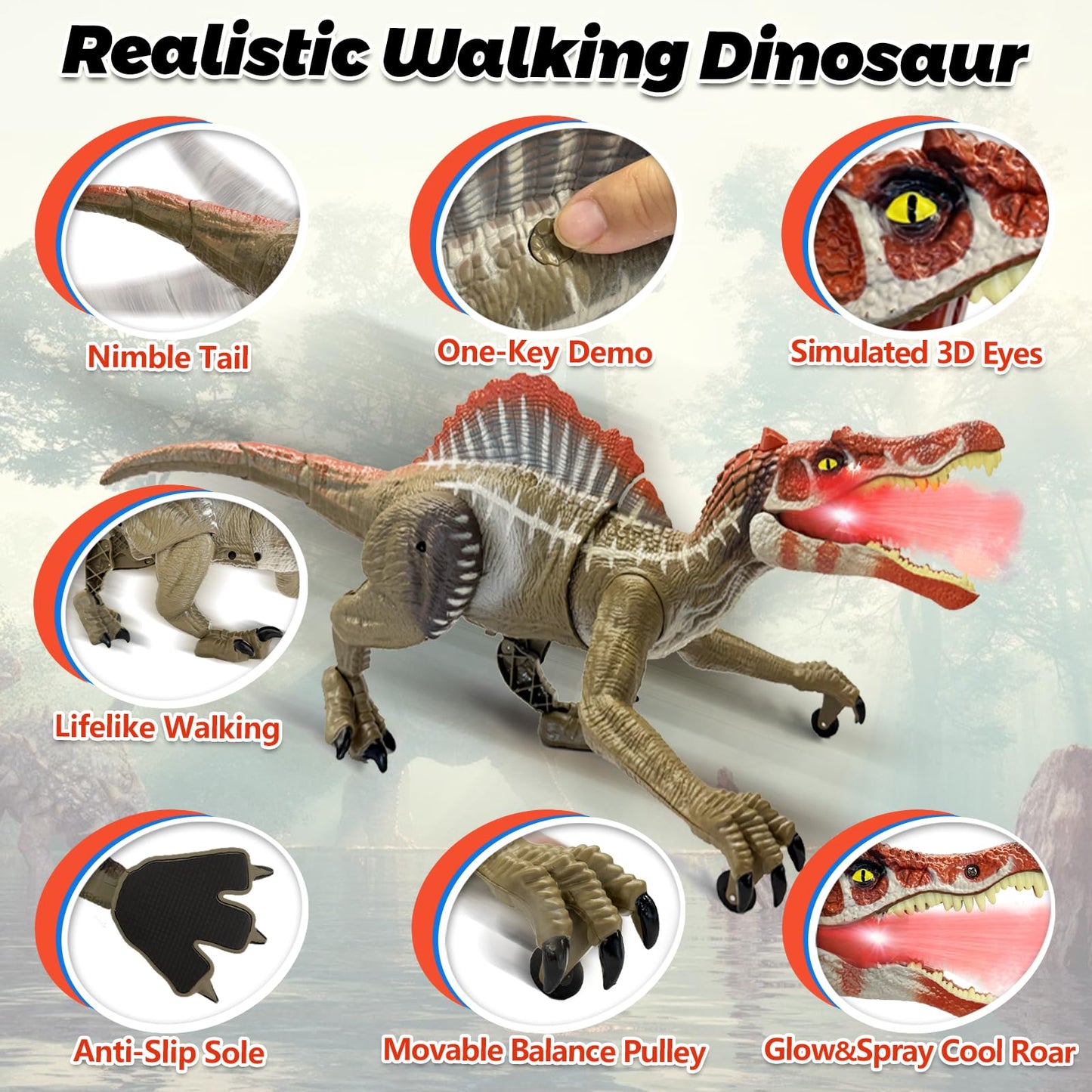 TALGIC- Remote Control Dinosaur Robot - Realistic Walking, Roaring, and Spraying Spinosaurus Toys - Light up and Shaking Head and Tail Robot Dinosaur for Kids Ages 3+