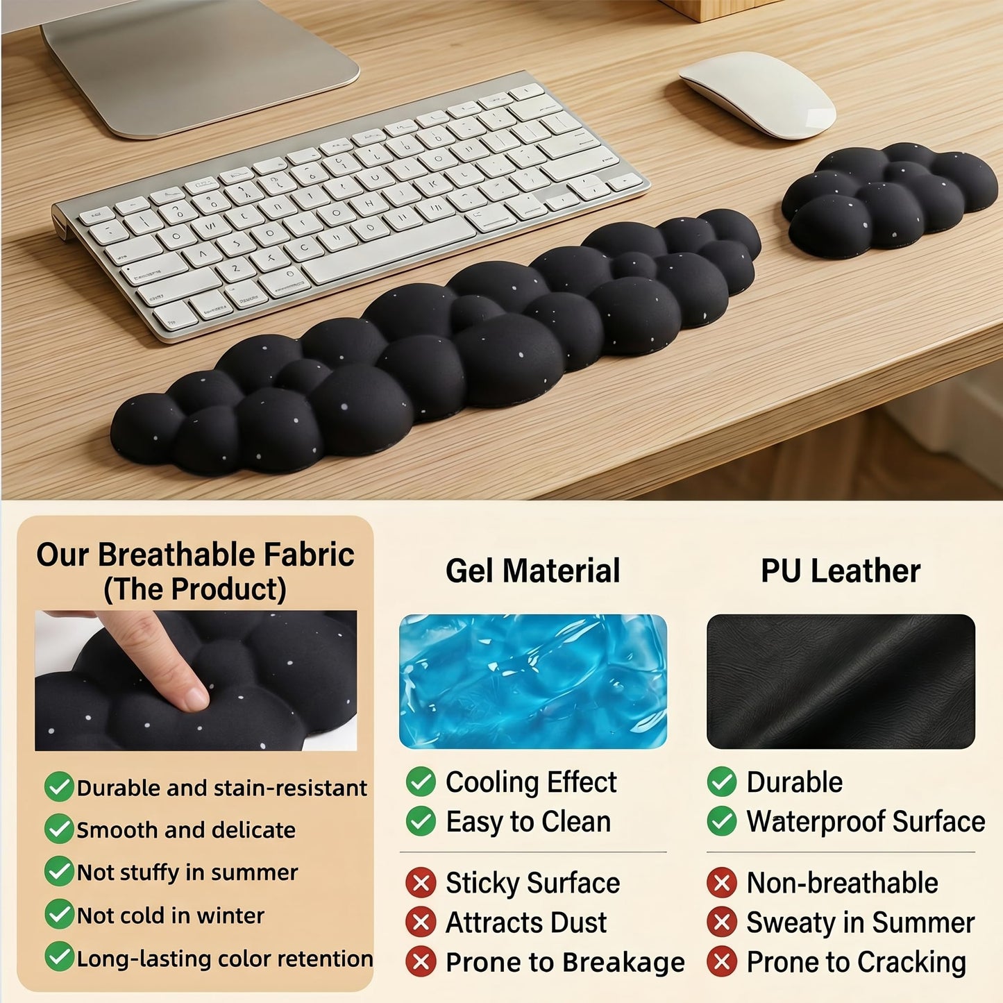 LJYZMD Cloud Wrist Rest Set for Keyboard and Mouse, Includes Cute Coaster, with Computers and Laptops (Black Star Set)