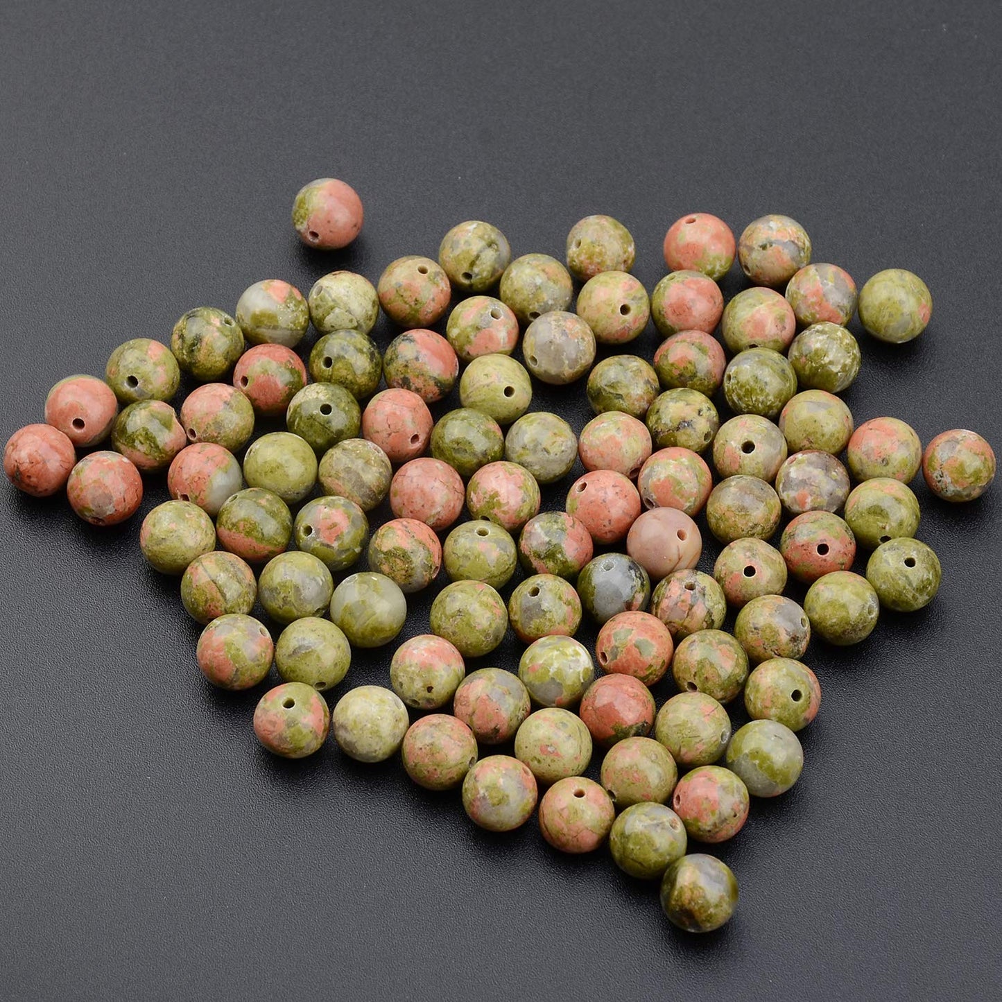 LPBeads 100PCS 8mm Natural Unakite Beads Gemstone Round Loose Beads for Jewelry Making with Crystal Stretch Cord