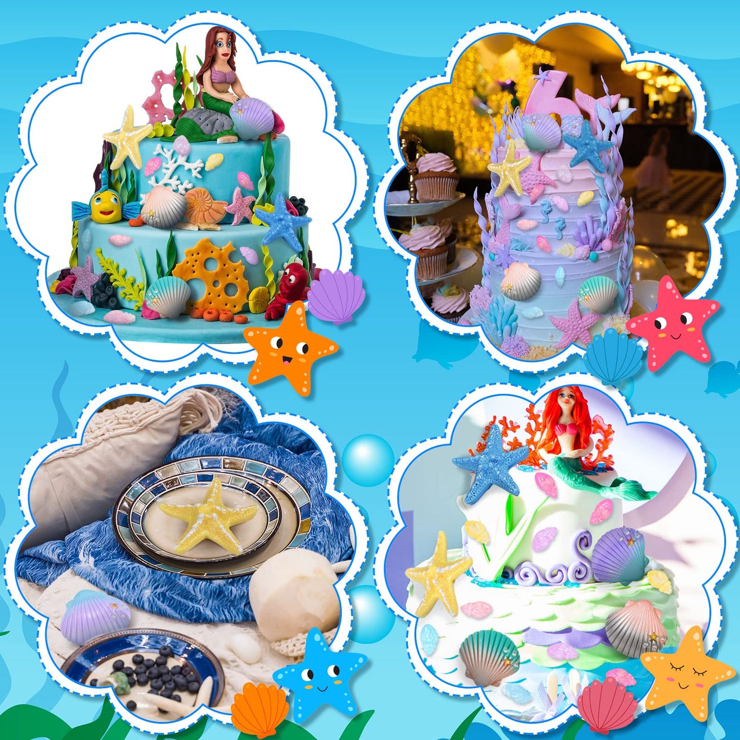 Kathfly 30 Pcs Summer Seashells Cake Topper Decorations Ocean Cake Topper Decorations Sea Creature with Starfish Conch Shells Ocean for Birthday Beach Baby Shower Wedding Party Supplies