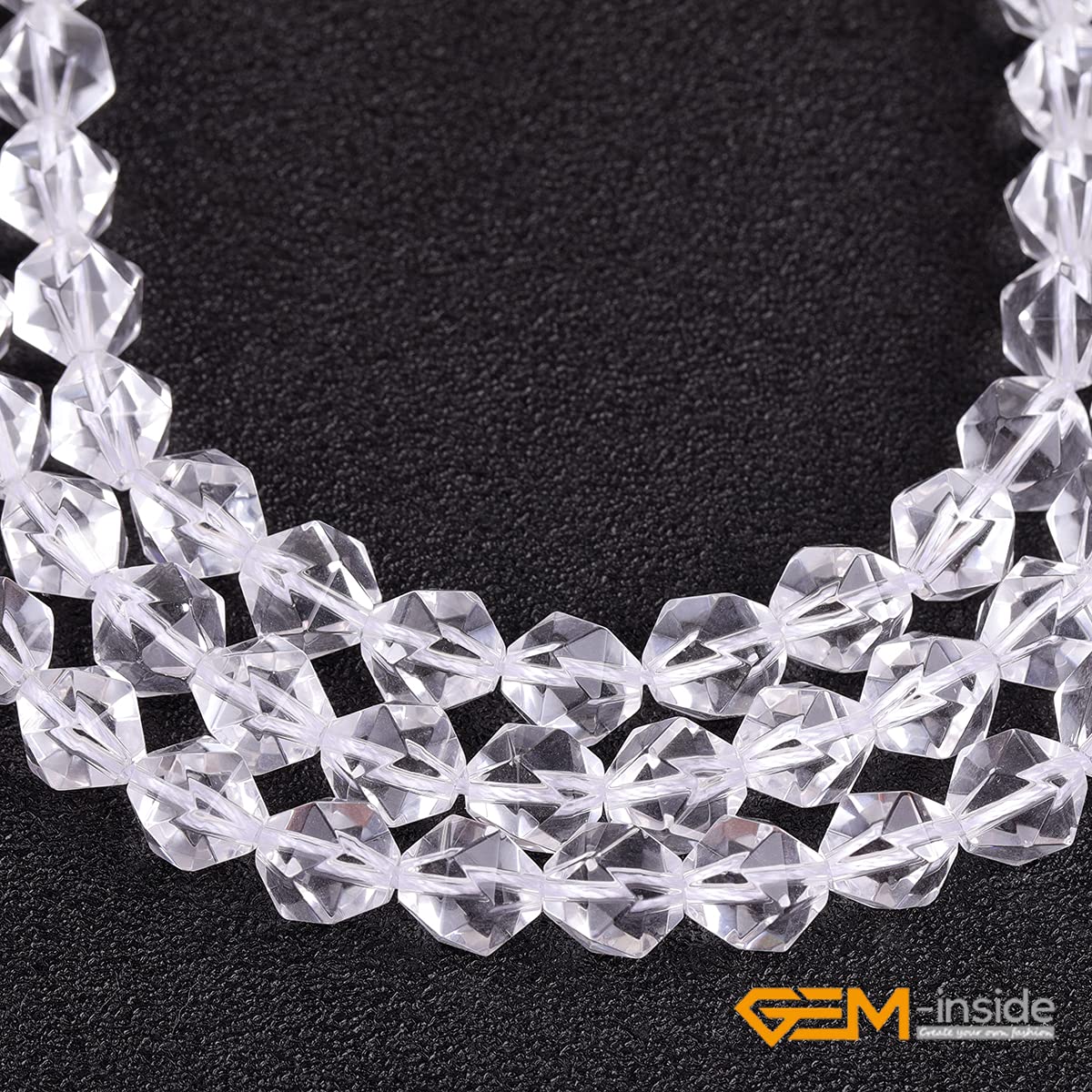 GEM-Inside Natural 8mm White Clear Quartz Gemstone Loose Beads Faceted Cambay Crystal Energy Stone Power for Jewelry Making 15"