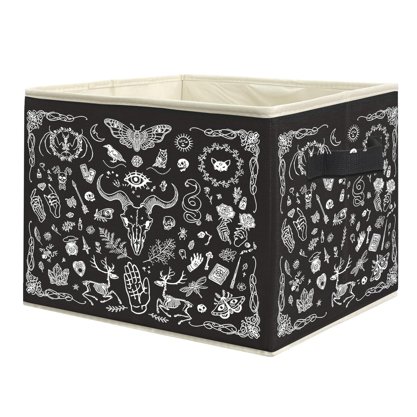 uinwk Halloween Gothic Witchy Storage Bins, Dark Academia Witchcraft Magic Moon Skull Collapsible Storage Box Laundry Basket with Handle for Home Bedroom Bathroom Office Clothes Toys Books