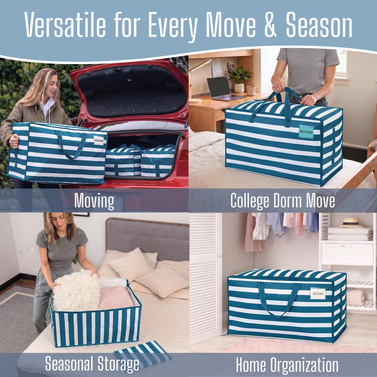 8 Pack Extra Large Heavy Duty Moving Bags with Wide Opening & Reinforced Handles (8 Count)