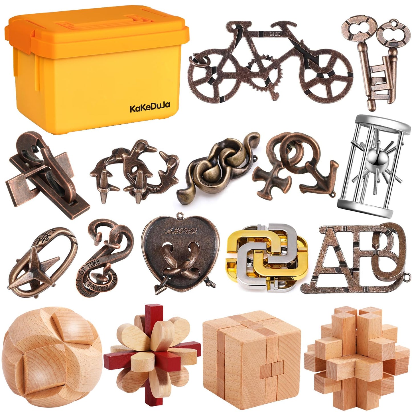 16 PCS Metal & Wooden Brain Teaser Puzzle Set – Challenging Logic & Ring Puzzles for Adults, Entertaining & Thoughtful Gift for Family and Loved Ones