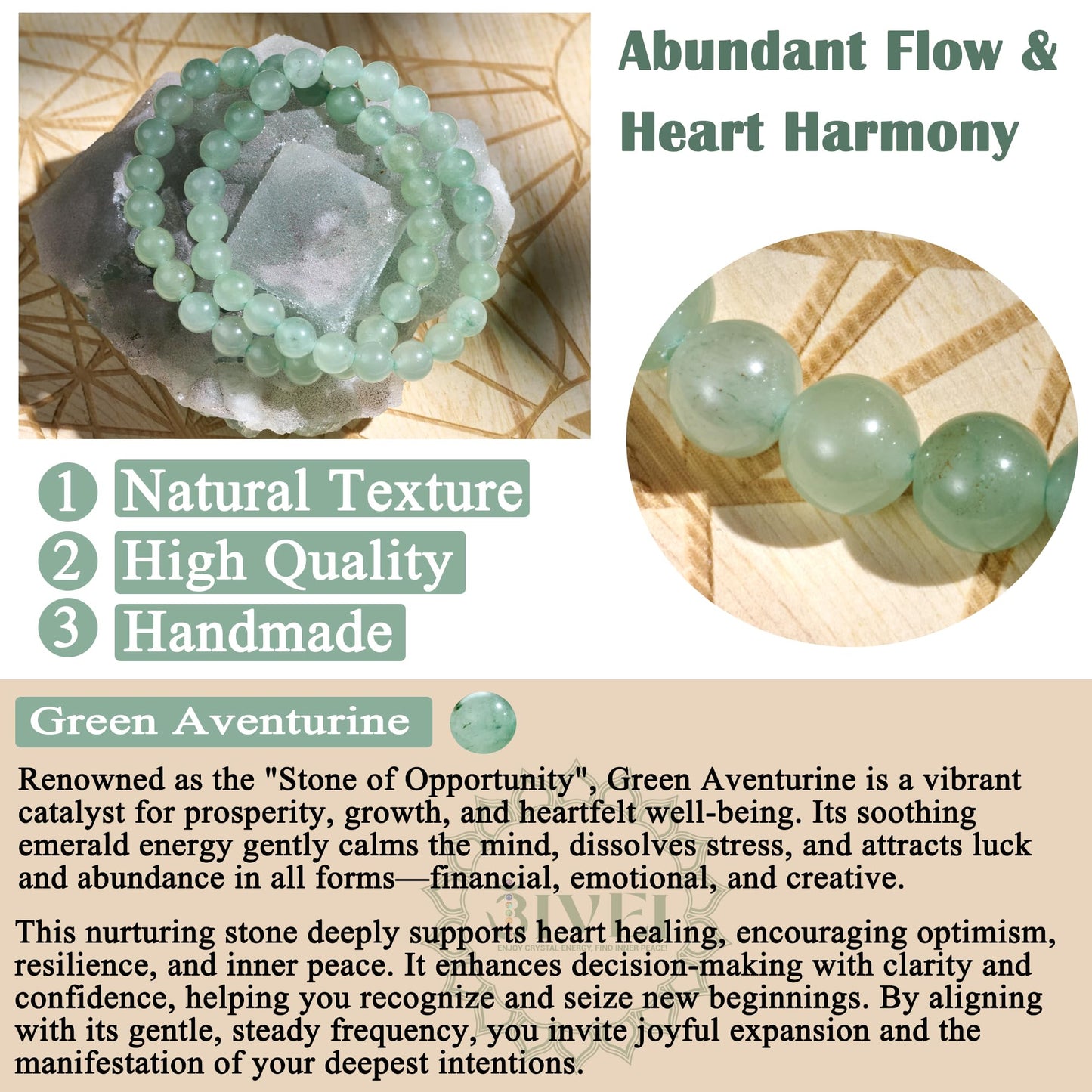 Bivei Natural Gemstone Semi Precious Healing Crystals Handmade Stretchy Round Beads Bracelet, Enhance Positive Energy,Stocking Stuffers for Women(Green Aventurine (Growth)(Large))
