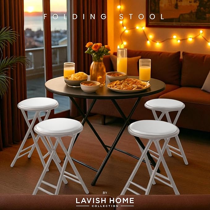 Lavish Home Set of 4 Counter Height Bar Stools - 24-Inch Backless Folding Chairs with 225lb Capacity for Kitchen, Rec Room, or Game Room (White)