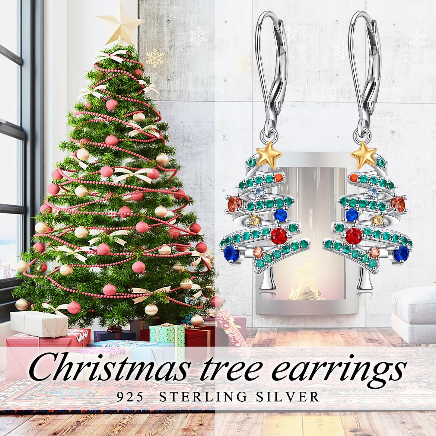 SHAOAN Christmas Tree Dangle Drop Earrings 925 Sterling Silver Leverback Earring Christmas Jewelry Gifts for Women