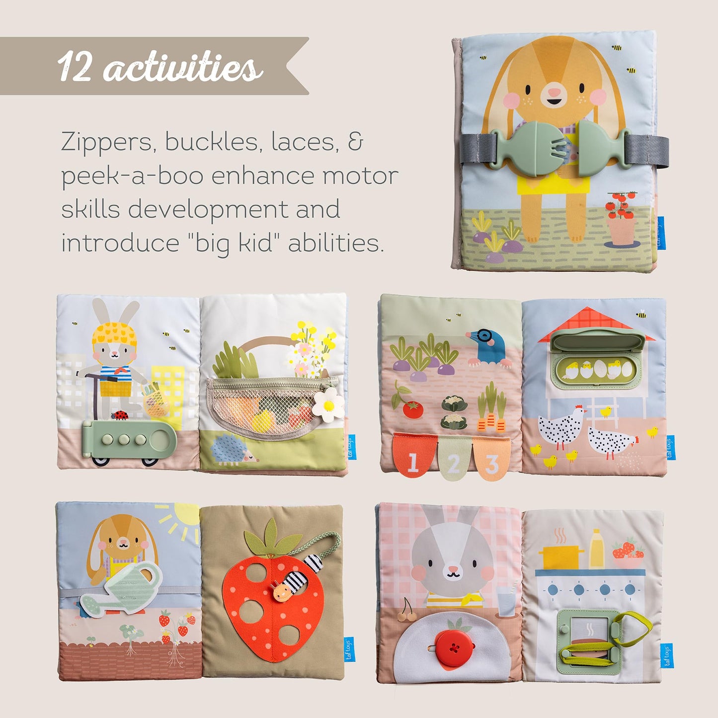 Taf Toys Busy Book for Toddlers 1-3 - Montessori Activity Book with 12 Sensory Learning Activities - Develops Fine Motor Skills and Early Numeracy Through Play