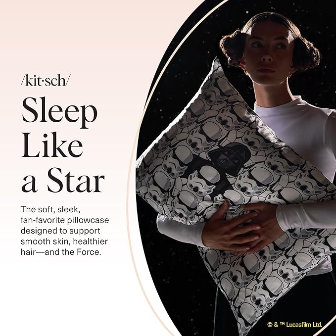Star Wars x Kitsch Satin Pillowcase with Zipper for Hair & Skin, Softer Than Silk Pillow Cases Queen Standard Size, Wrinkle-Free Smooth & Cooling Satin Pillow Cover, 19x26 - Darth Vader Stormtroopers