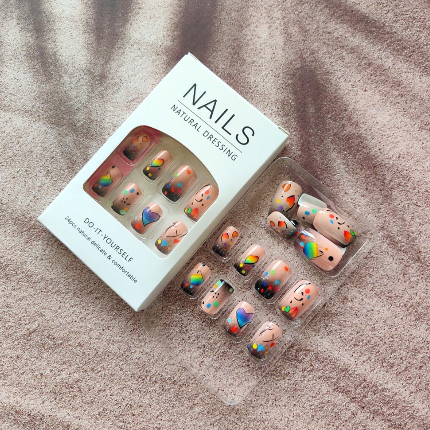 GCSQW Summer Press On Nails Medium Square False Nails 24Pcs Multicolor Designs Acrylic Full Cover Stick On Nails for Women French Nail Art
