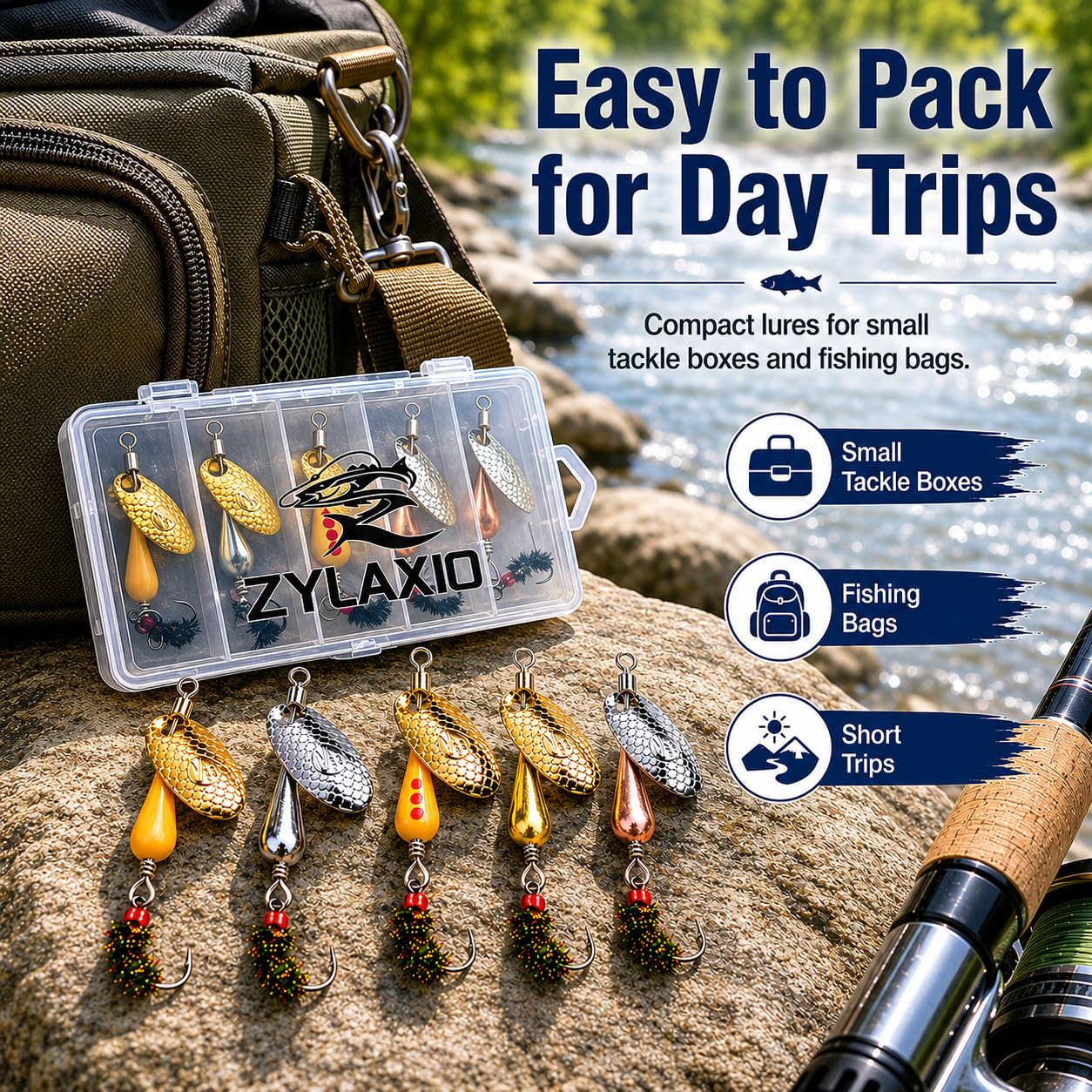 Zylaxio Trout Spinners, 5PCS Spinner Fly Fishing Lures, 1.96in Brass Inline Spinner Lures, 0.09oz Set for Trout Bass Salmon Pike, Creek Stream River Fishing