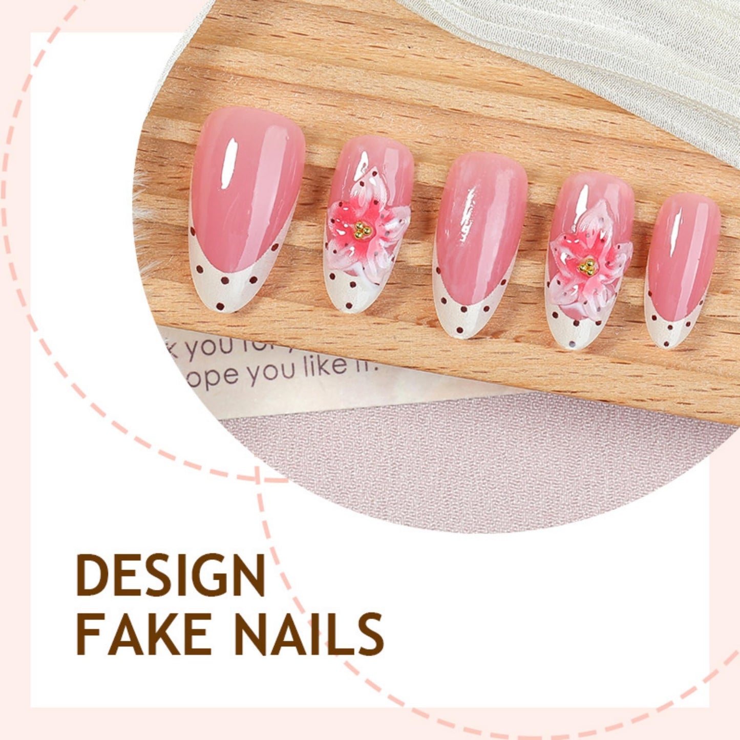 Medium Press on Nails Almond Fake Nails Pink Acrylic Nail Press Ons Seeneey 3D Floral Designs Leopard Stick on Nail for Women 24pcs