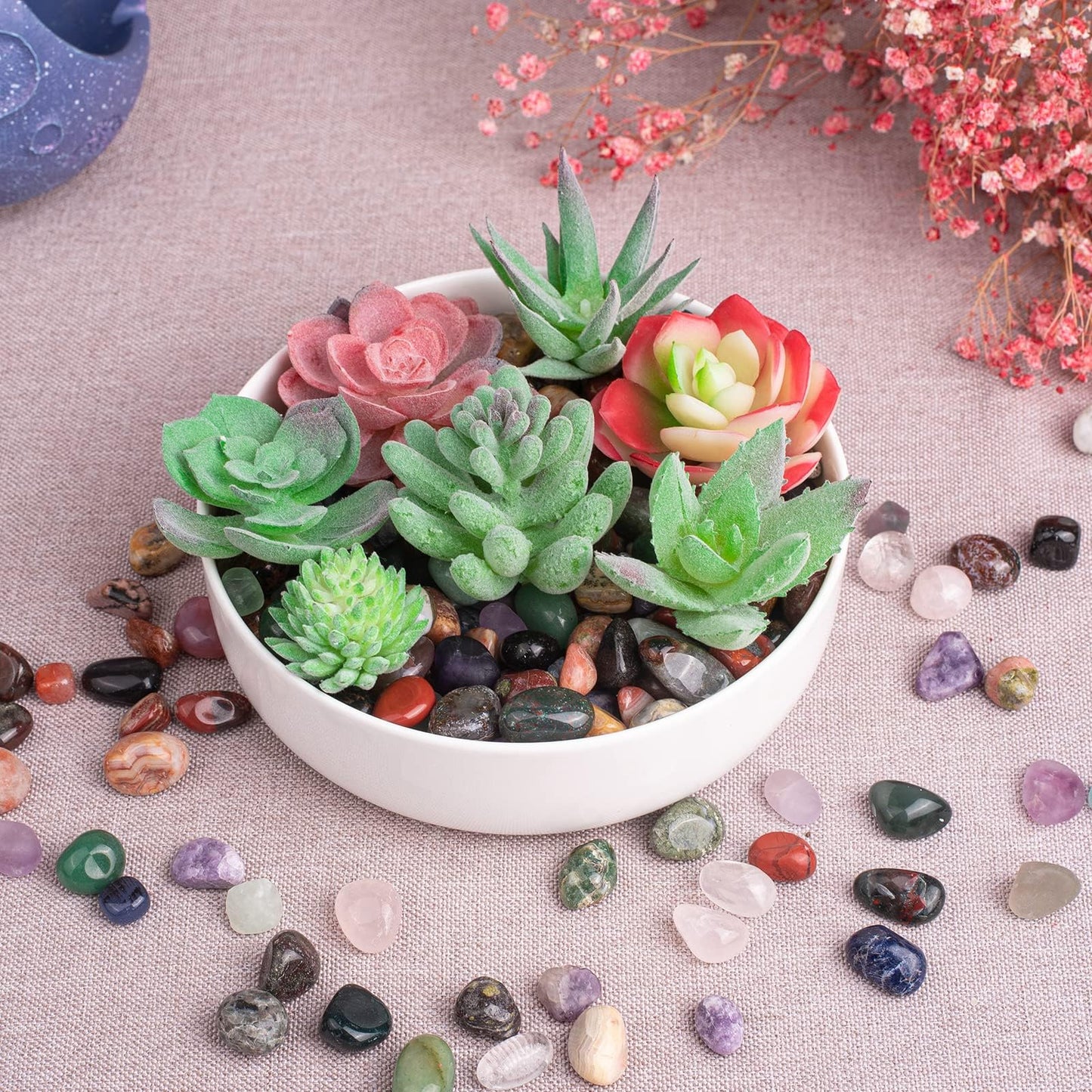 Polished Mixed Crystal Chips Set, 0.4 inches, 128 Pcs - Handpicked Tumbled Stones and Crystals Bulk for Healing, Reiki, Meditation, Witchcraft and Home Decor