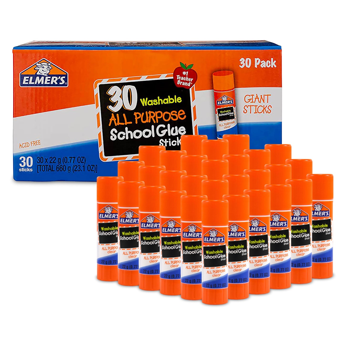 Elmer's All Purpose School Glue Sticks, Washable, 22 Grams, 30 Count - Arts & Crafts, #1 Teacher Brand