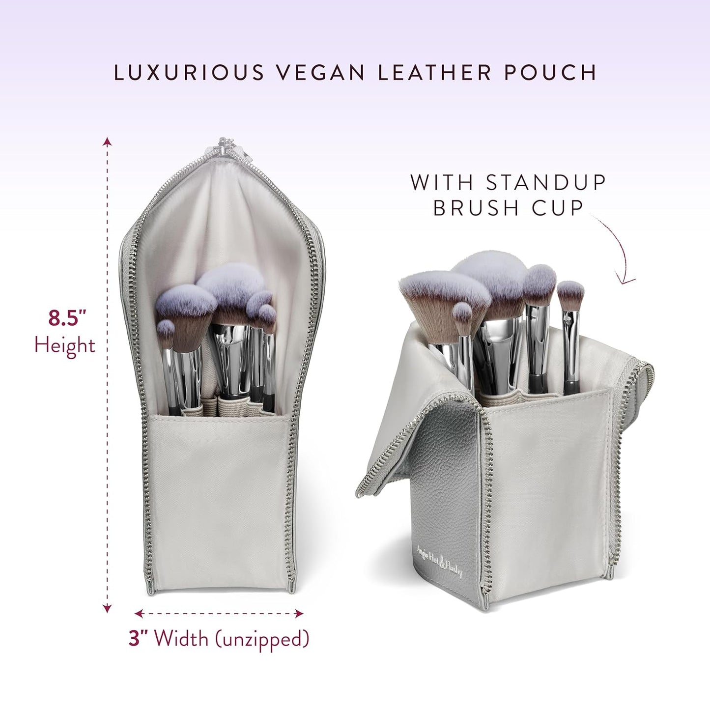 BK BEAUTY BRUSHES - ANGIE HOT & FLASHY Travel Brush Set with Pouch - Foundation Makeup Brushes - Brush for Liquid or Cream Foundations - Under-Eye Concealer | Bronzer, Blush & Highlighter Makeup Brush