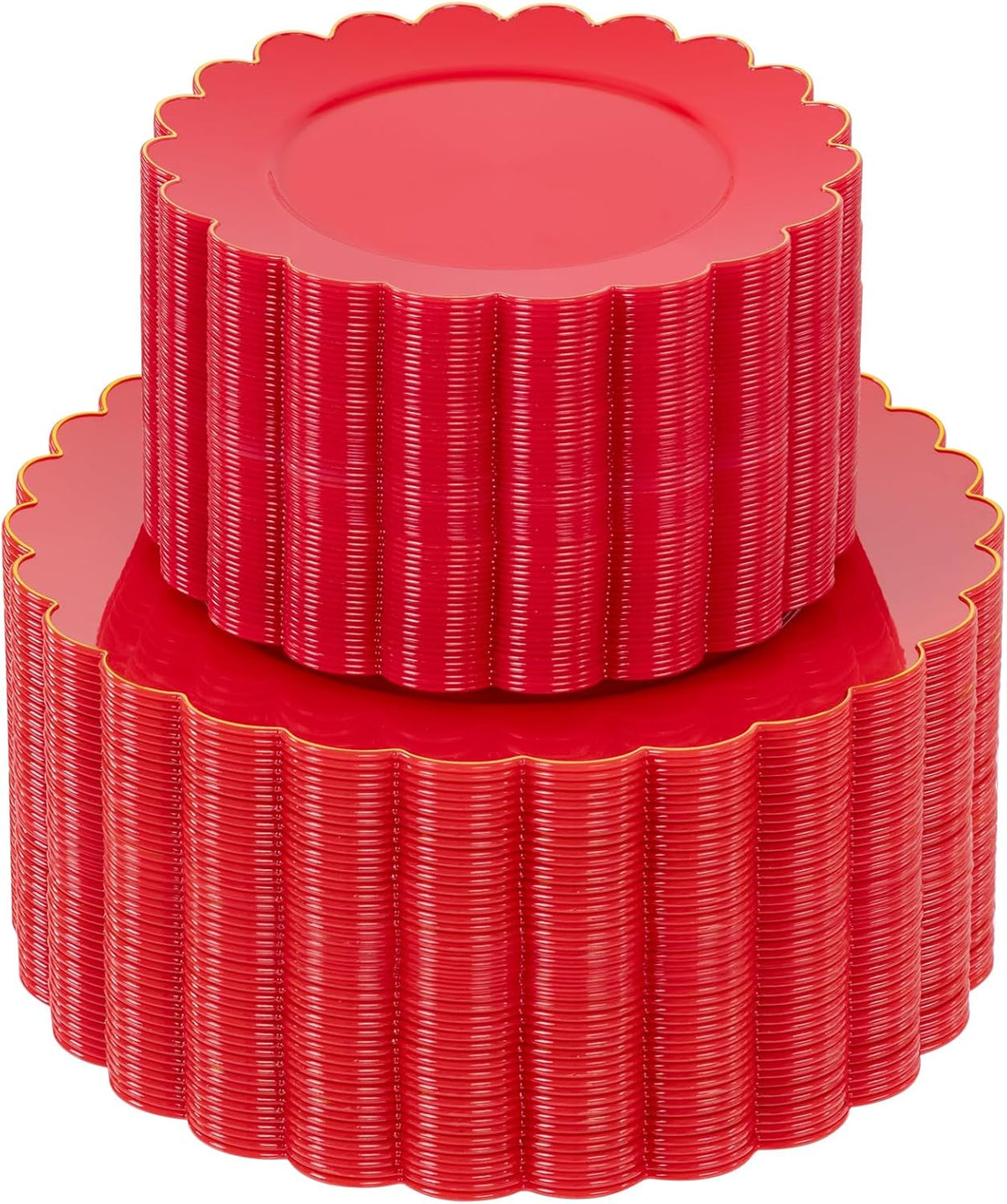 Supernal 100pcs Red Plastic Plates,Fancy Disposable Plates Heavy Duty,Red and Gold Party Supplies Including 10.25’’ Dinner & 7.5’’ Dessert Plastic Plate,Elegant Disposable Plate Suit for Party,Wedding