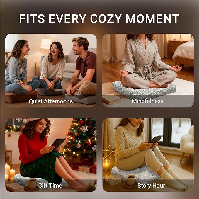 Degrees of Comfort Square Floor Cushion for Adults – Soft Velvet Meditation Pillow – Thick Tatami Seating Pad for Winter Home – 22” x 22”, Brushed Chevron, 1 Pack