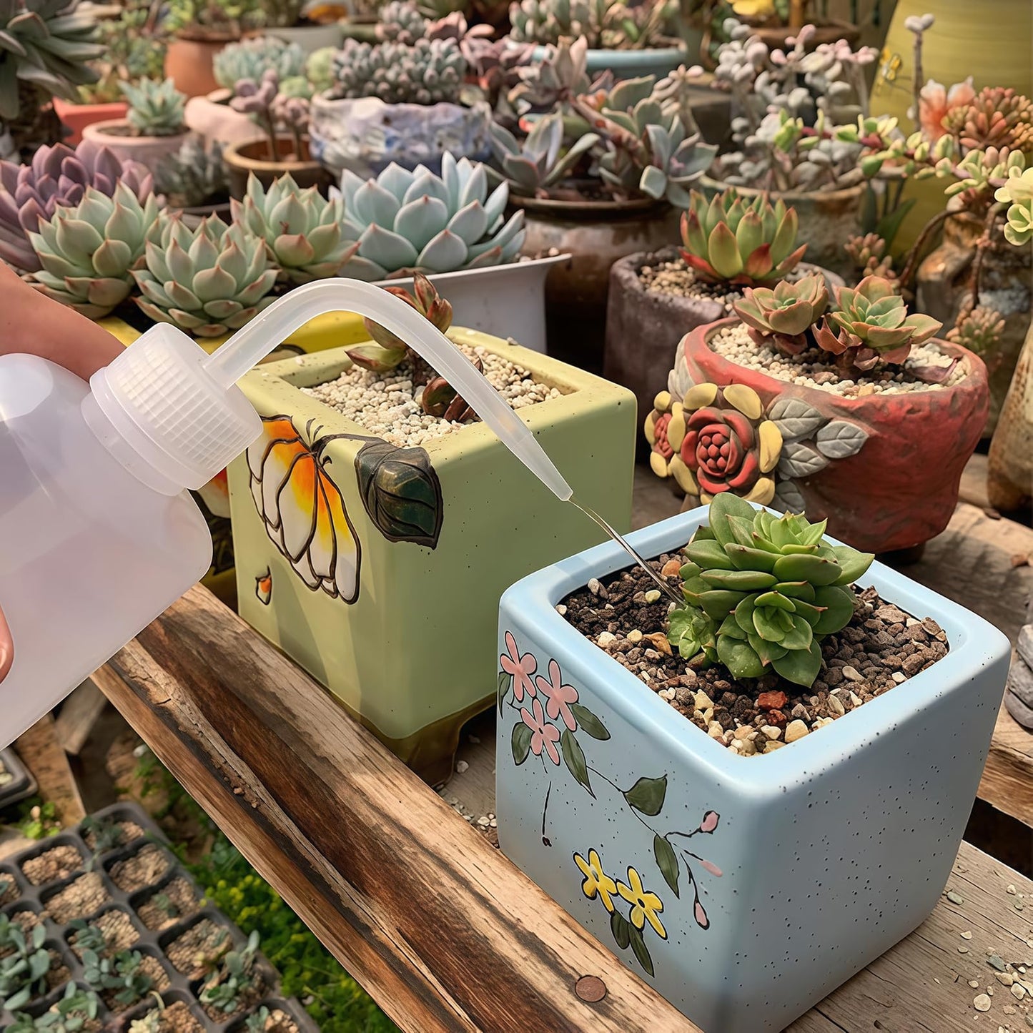 2-Pack 1000ml/34oz Clear Plastic Squeeze Tattoo Bottle with Scaled Narrow Mouth, Lab Squeeze Wash Bottle,Watering Tool for Gardening & Lab Succulent Watering