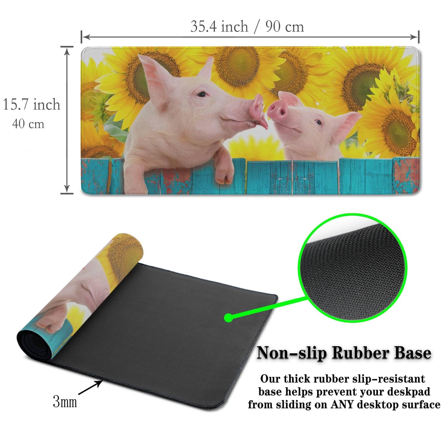 Samgula Keyboard Mat Yellow Blue Long Mouse Pad, Computer Mat Large Desk Pads, Big Desk Mat Non-Slip Rubber Base, 35.4 X 15.7 inch for Work/Game/Office/Home Funny Pig Hanging on A Fence. Studio Photo.