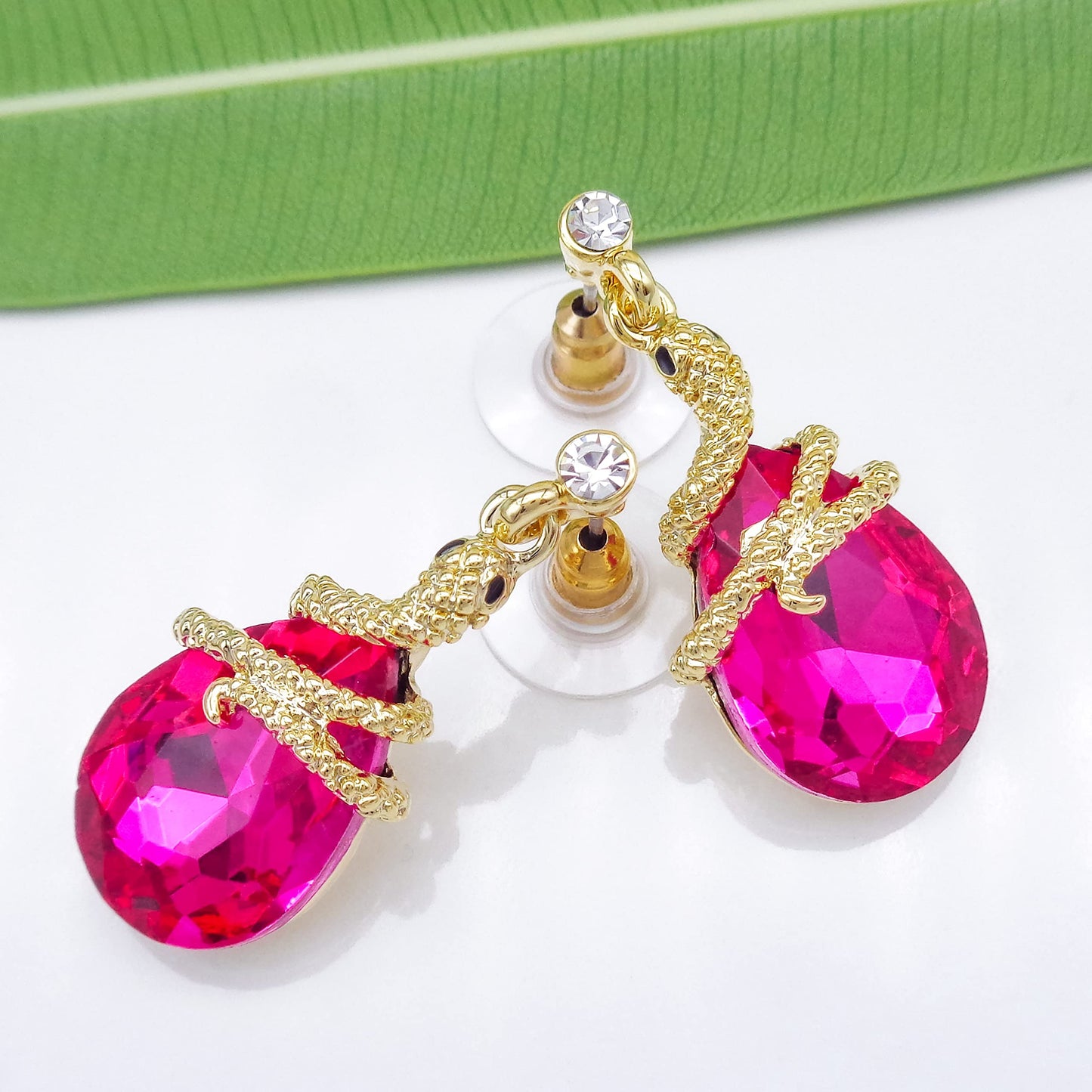 Navachi 18k Gold Plated Crystal Rose Red Zircon Snake Drop Dangle Az1355 Stud Earrings