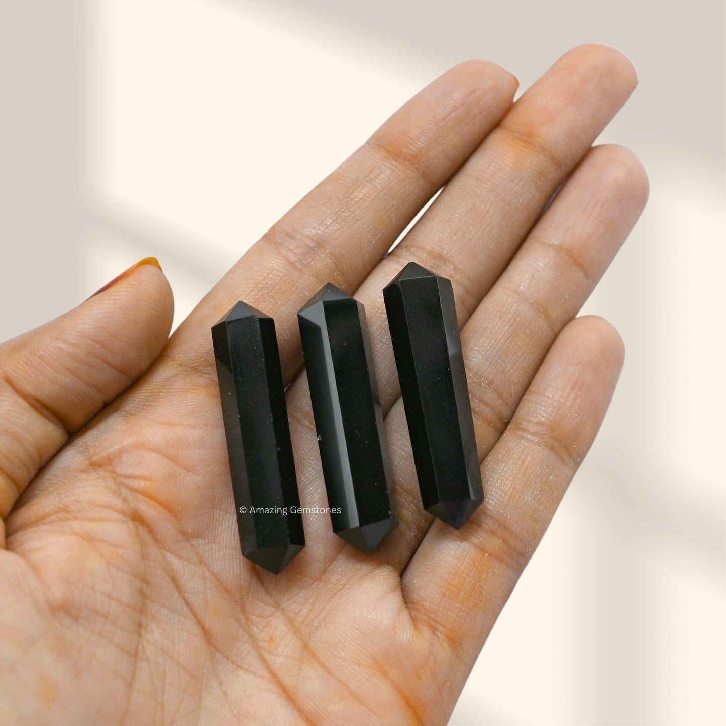 Amazing Gemstone Black Obsidian Crystal Points Bulk Healing Crystals and Stones - Pack of 3 Double Terminated Healing Wand Point Bulk Crystals for Crafts, Crystal Grid, DIY Work - Premium Crystals