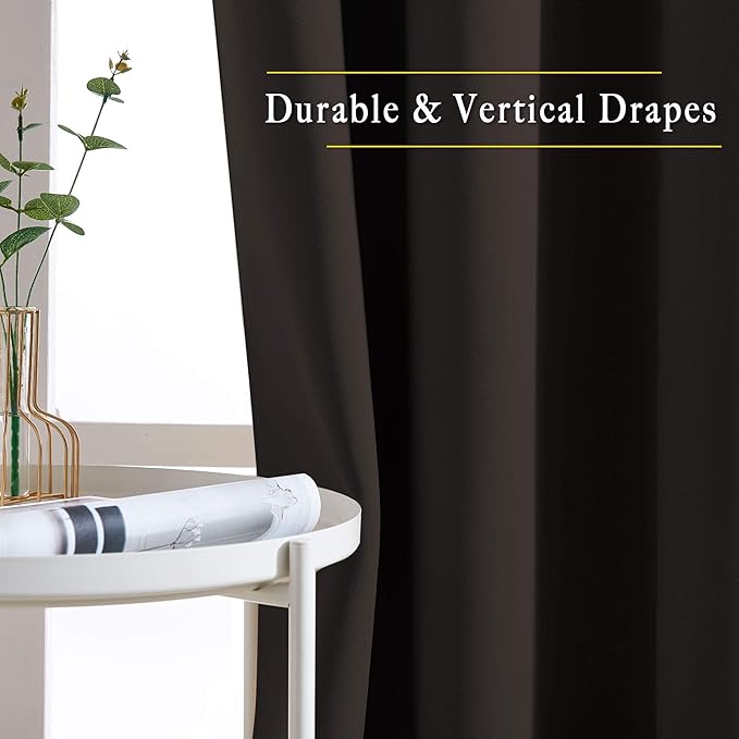 NICETOWN Bedroom Blackout Curtains and Drapes - Energy Smart Thermal Insulated Solid Grommet Blackout Draperies for Living Room (2 Panels, 52 inches x 84 inches, Toffee Brown)