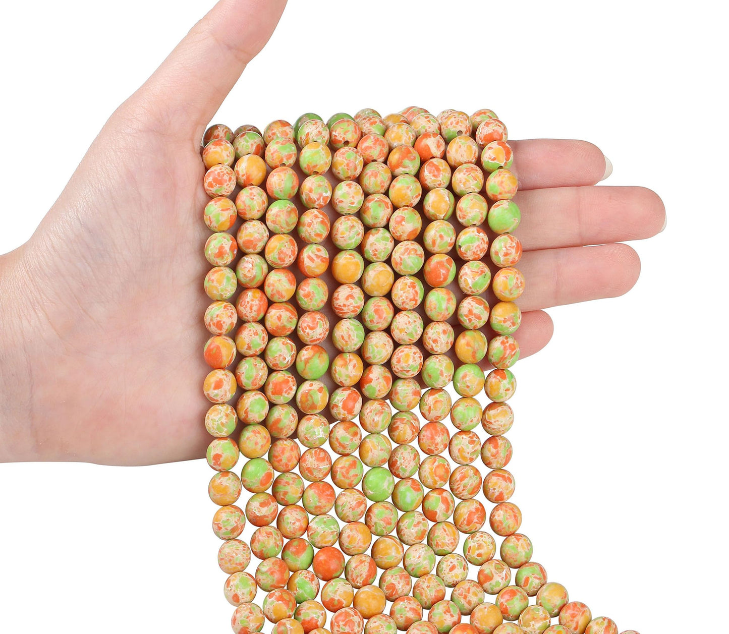 NUKAYAI Green Orange Imperial Jasper Beads 60Pcs 8mm Round Crystal Beads for Bracelet Necklace DIY Earrings Making