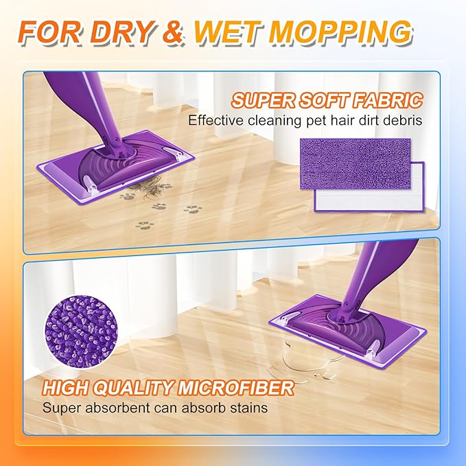 Microfiber Wet Jet Refills Compatible with Swiffer WetJet Mop, 6 Pack, Purple