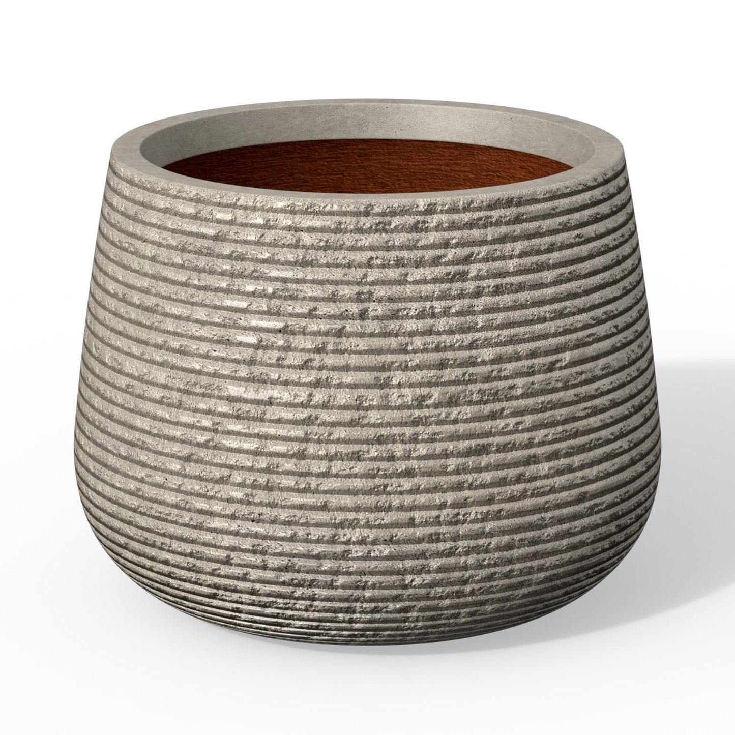 Kante 12.5" Dia Round Fluted Planter, Weathered Concrete Finish with Painted Interior