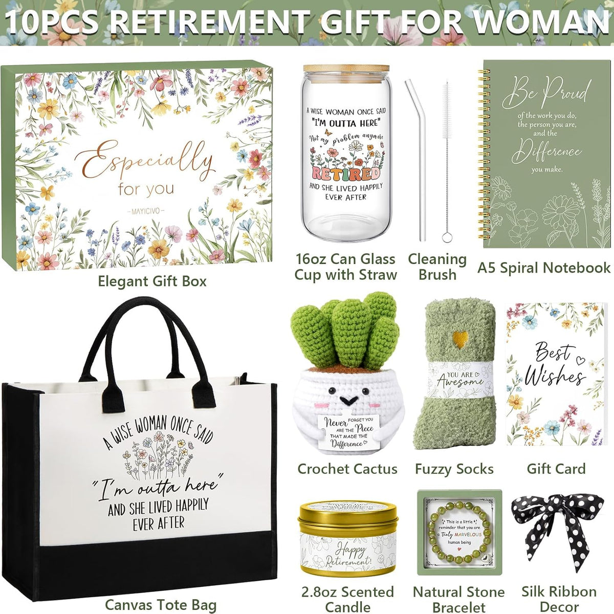 Happy Retirement Gift for Woman 2025, Funny Retirement Gifts for Women Coworkers, Cool Retired Gifts for Retirees Women Boss Teacher Nurse Mom Grandma Friends, Farewell Leaving Gift w/ Canvas Tote Bag