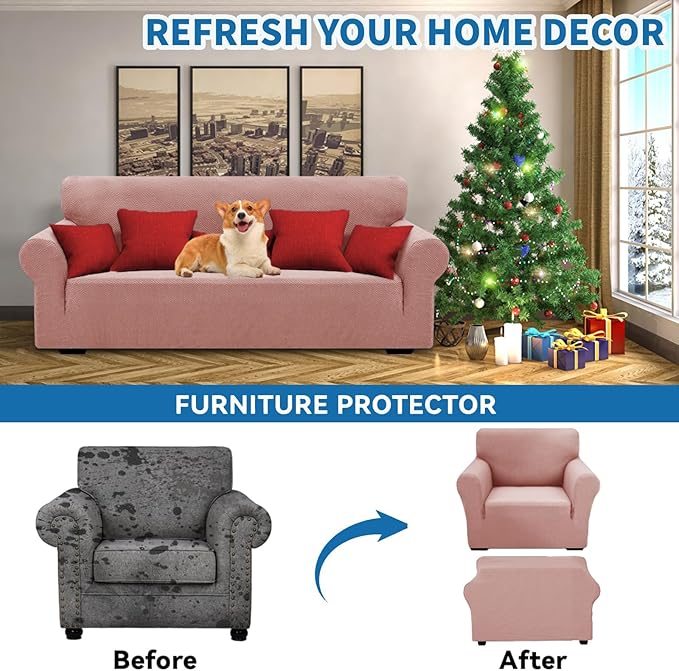 XINEAGE New Stretch Armchair Covers 1 Piece Chair Slipcovers Chair Protector for Living Room Thick Soft Chair Cover with Elastic Bottom Couch Cover for Pets Kids (31"-46", Dusty Pink)