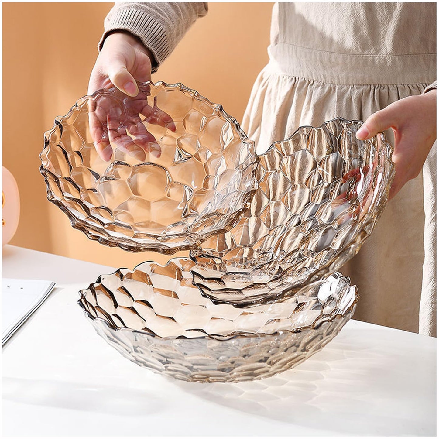 2 Pack Glass Fruit Bowl, Fruit Basket Holder, Crystal Fruit Bowl, Dessert Plate,Decorative Pedestal Bowl,for Table Décor for Home,Office, Wedding Decor, Fruit, Snack, Dessert (Large+Small,Clear)