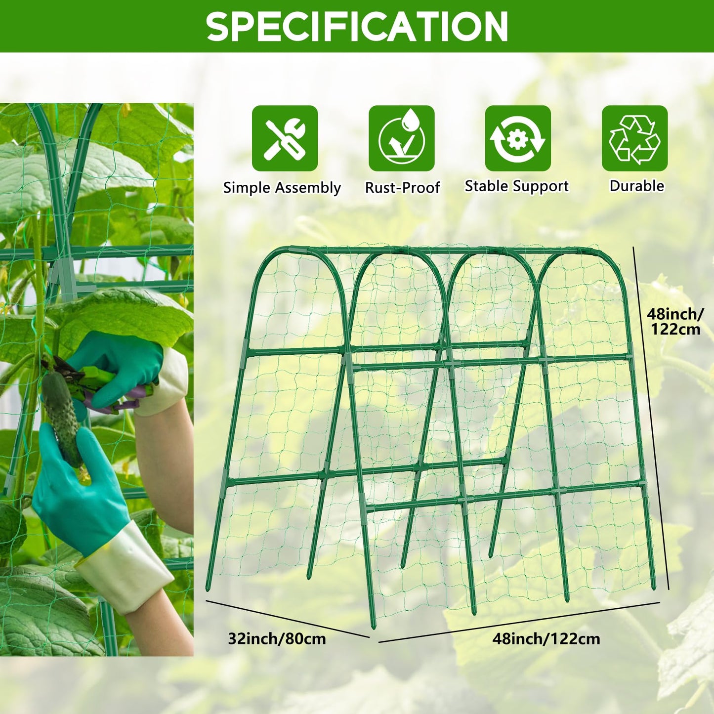 Unves 48"×48" Cucumber Trellis, U-Shape Garden Cucumber Trellis for Raised Bed & Climbing Plants Outdoor, Metal Plant Support Arch Trellis for Vegetables, Pea, Bean, Grape