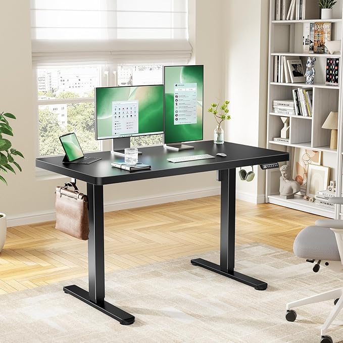 Marsail 48 x 30 Electric Standing Desk with One-Piece Desktop, Sit Stand Desk with Thickened Tabletop, Height Adjustable Stand Up Desk with Cable Management for Home Office(Frame+Desktop, 2 Packages)