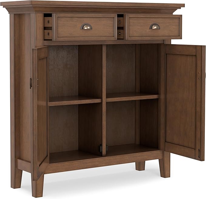 SIMPLIHOME Redmond SOLID WOOD 36 inch Wide Transitional Entryway Storage Cabinet in Rustic Natural Aged Brown for the Living Room, Entryway and Family Room