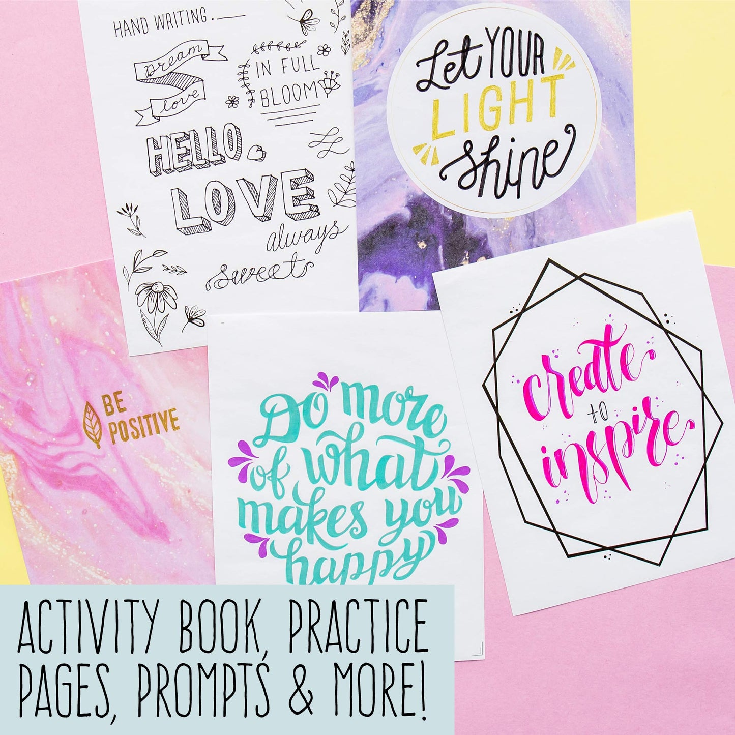 STMT DIY Make Your Mark Hand Lettering Set, Step-by-Step Beginner Modern Calligraphy Hardcover Workbook, Includes Practice Sheets, Stencils, Flexible Fine Tip & Brush Markers, DIY Calligraphy Kit