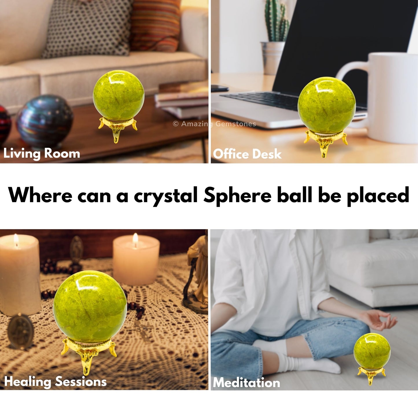 Amazing Gemstone Green Opal Crystal Ball with Stand - 2 Inches Crystal Sphere Meditation Balls for Witchcraft and Decorative Balls
