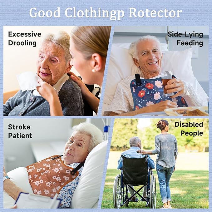 Adult Bibs-3 Pcs Washable Clothing Protector with Upgraded Crumb Catcher