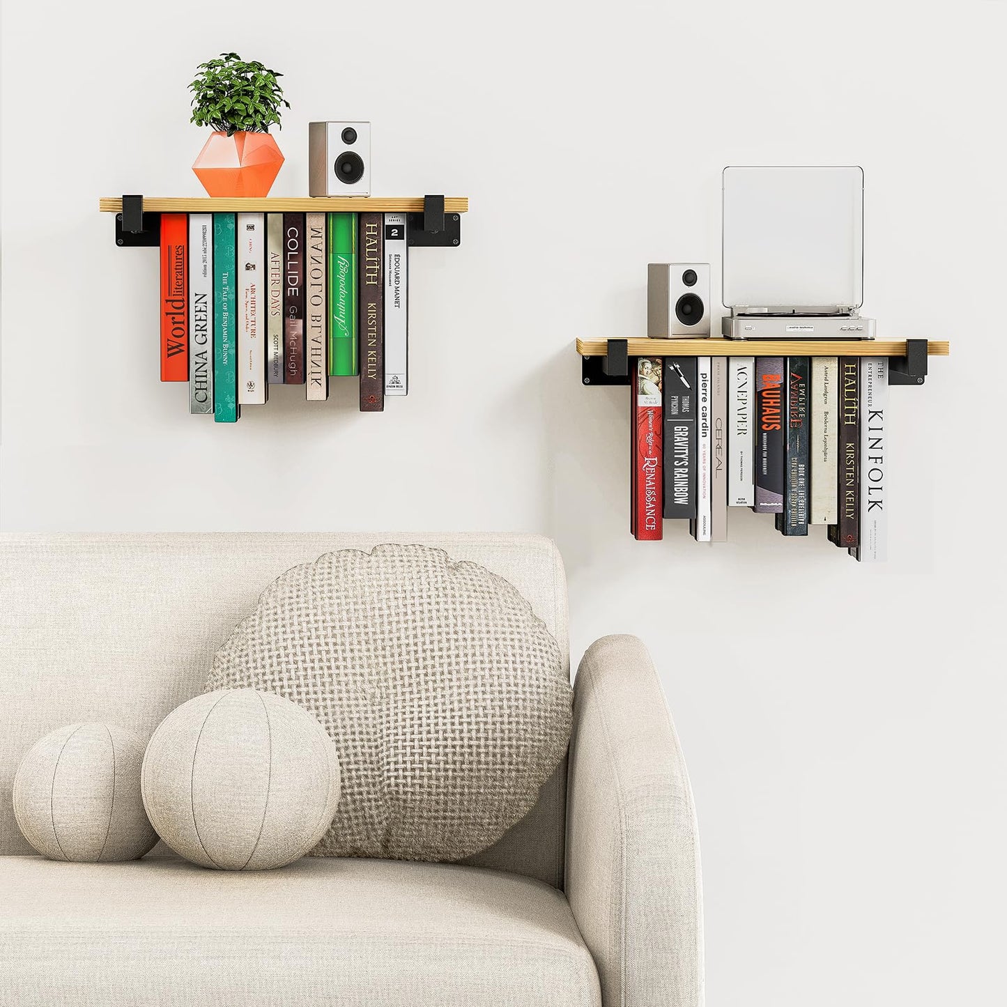 NANATI 2 Set of Floating Bookshelf, Pine Wood Invisible Bookshelf, Hanging Bookshelves for Wall, Unique Space Saving Wall Bookcase (16.5L×8.7W×1.5H)