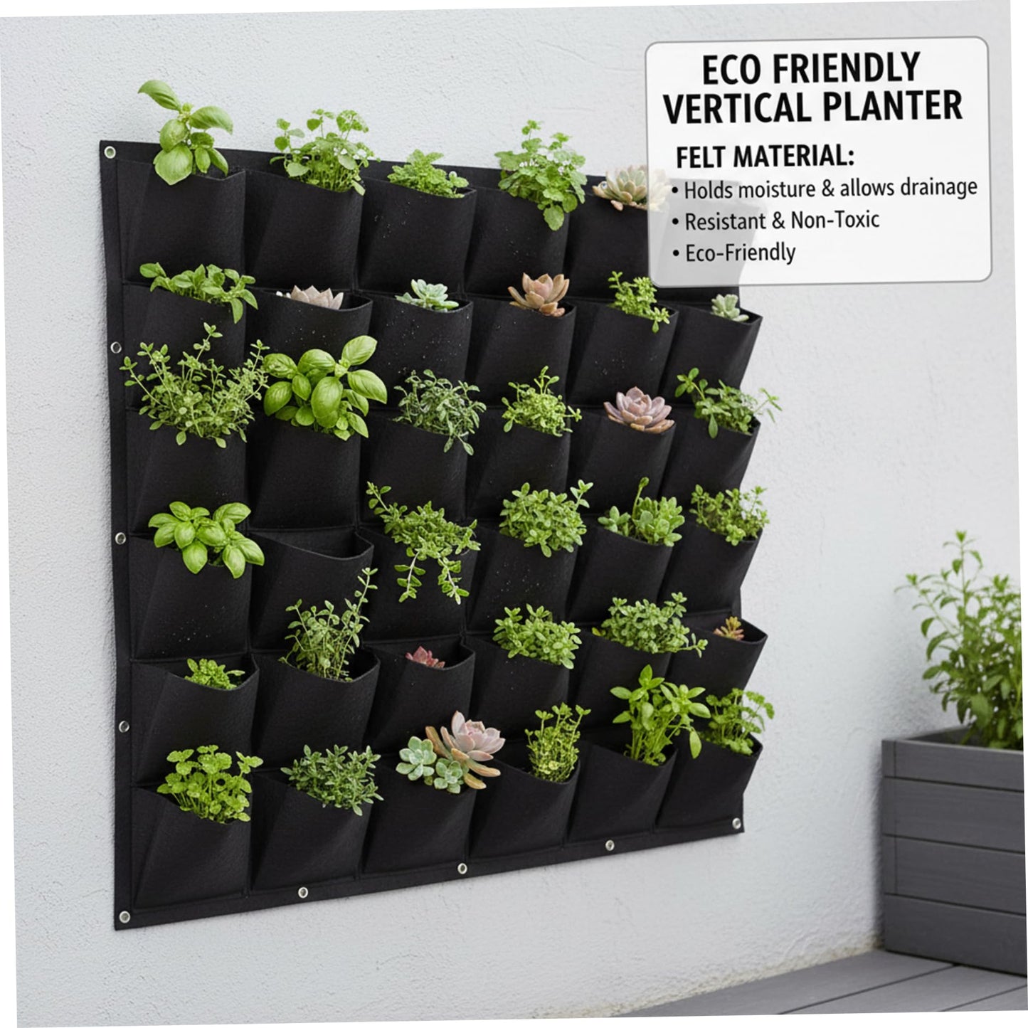 BeVistoso Vertical Planter, Vertical Garden Planter with 36 Pockets, Living Wall for Indoor Outdoor Use, Thick Non-Woven Fabric Planting Bag (Black, 39.4"x39.4")