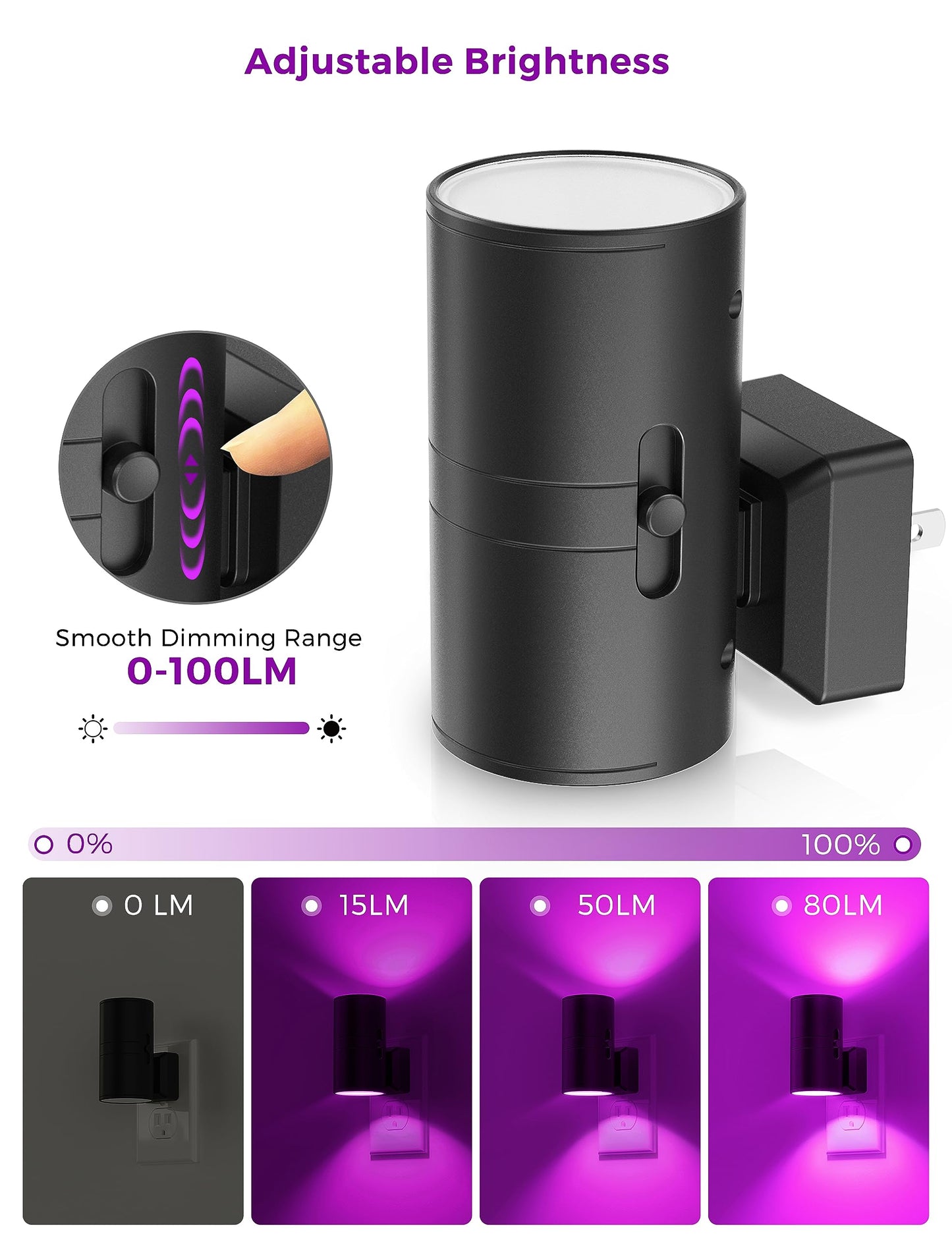 L LOHAS LED Purple Night Light, Purple Lights, Night Lights Plug into Wall with Light Sensor, 0-100LM Dimmable Night Lights Decorative for Christmas Halloween Holiday, Home Decor, Party Decor, 2 Pack