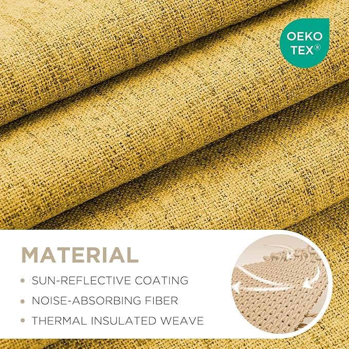 Joydeco Blackout Curtains for Bedroom - 100% Light Blocking 2 Panels Set Yellow Drapes 37" W x 84" L, Thermal Insulated Room Darkening Curtains, Linen Textured for Living Room, Rod Pocket & Back Tabs