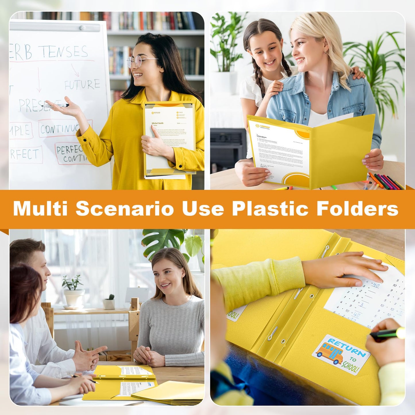 Henoyso 24 Set Take Home Folders with Clear Front Pocket, School-to-Home Communication Folder Bulk for Back to School Classroom, Heavy Duty Plastic Parent-Teacher Homework Folders (Yellow)